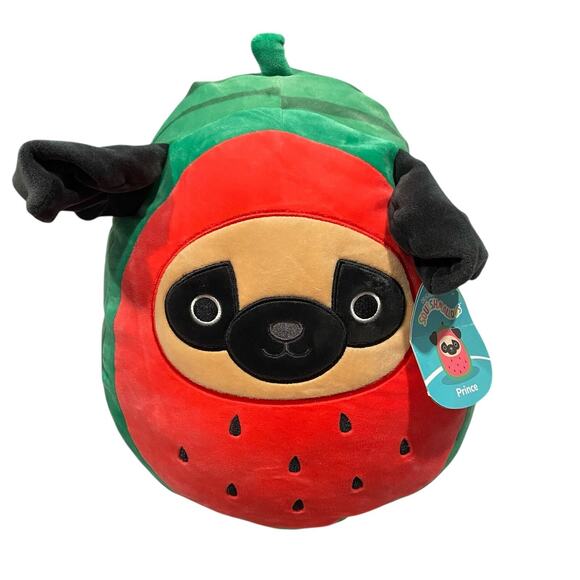 Squishmallow 12" Prince The Pug Dog Plush In Watermelon Costume KellyToy Tag - Picture 2 of 4
